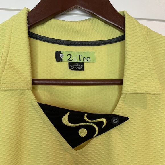 2 A Tee Women's Golf Polo Shirt Medium Textured Lightweight Yellow Green Unique - Picture 4 of 8